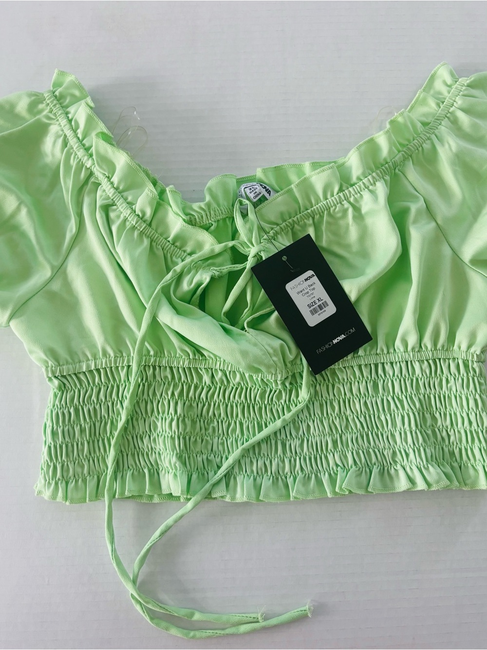 Fashion Nova Vamp It Up off the shoulder Crop Top Puff Sleeve in bright Green